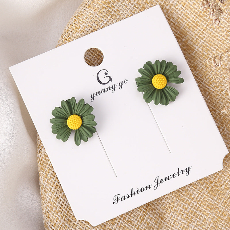 Women's Korean Imitation Sier Glaze Flowers Graceful Earrings