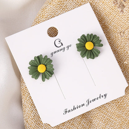 Women's Korean Imitation Sier Glaze Flowers Graceful Earrings
