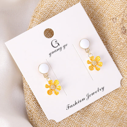 Women's Korean Imitation Sier Glaze Flowers Graceful Earrings
