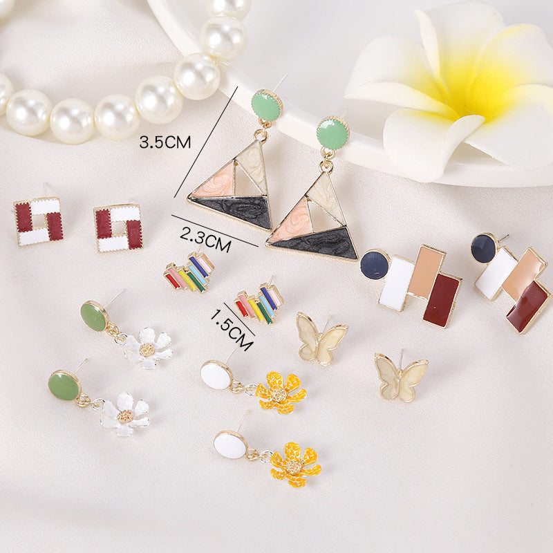 Women's Korean Imitation Sier Glaze Flowers Graceful Earrings