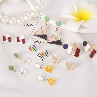 Women's Korean Imitation Sier Glaze Flowers Graceful Earrings