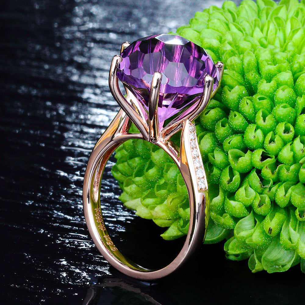 Korean Amethyst Elegant Colored Gemstone Diamond Rings