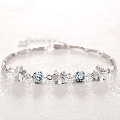 Women's Sweet Elegant Sier Plated Ornament Clover Bracelets