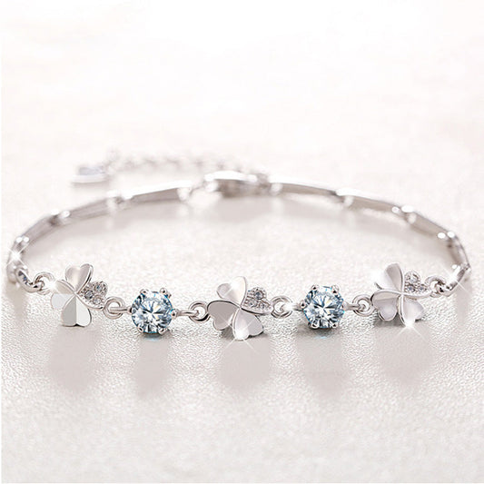 Women's Sweet Elegant Sier Plated Ornament Clover Bracelets