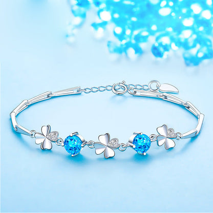Women's Sweet Elegant Sier Plated Ornament Clover Bracelets