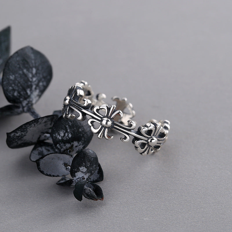 Sterling Sier Marcasite Retro Elegant Flower Rings