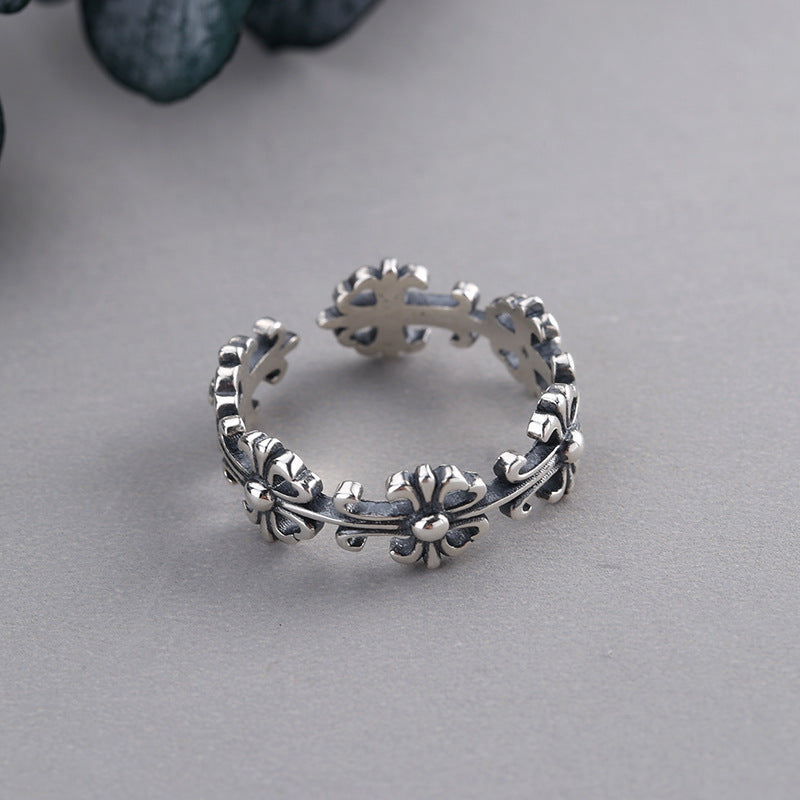 Sterling Sier Marcasite Retro Elegant Flower Rings