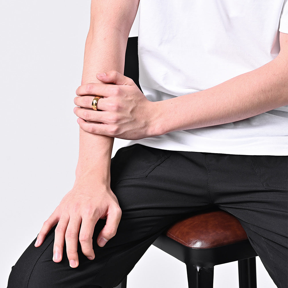 Women's & Men's And Outside Arc Simple Glossy Titanium Steel Mirror Bright Rings