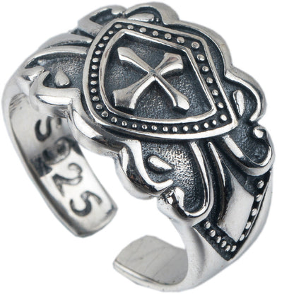 Women's & Men's & And Cross Crusader Shield Pair Retro Punk Knight Tide Rings