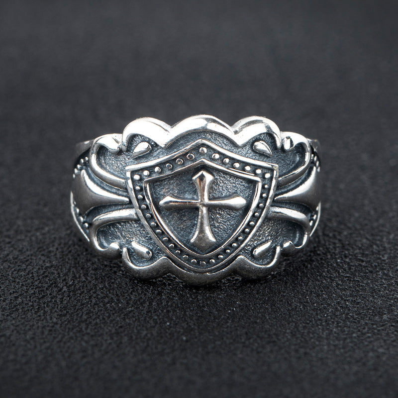Women's & Men's & And Cross Crusader Shield Pair Retro Punk Knight Tide Rings