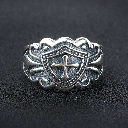 Women's & Men's & And Cross Crusader Shield Pair Retro Punk Knight Tide Rings