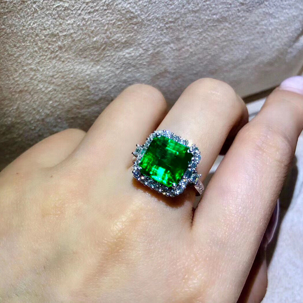 Square Artificial Emerald Tourmaline Open Female Rings