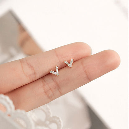 Sterling Sier V-shaped Beaded Fashionable Simple Earrings