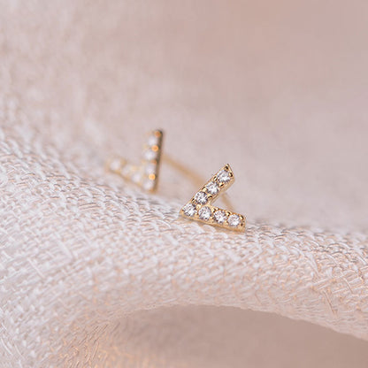 Sterling Sier V-shaped Beaded Fashionable Simple Earrings