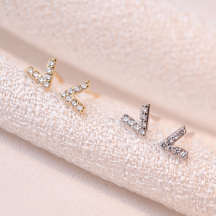 Sterling Sier V-shaped Beaded Fashionable Simple Earrings