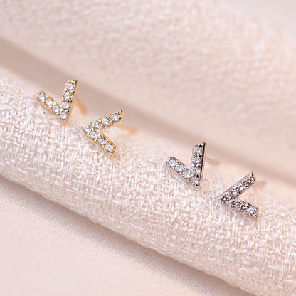 Sterling Sier V-shaped Beaded Fashionable Simple Earrings