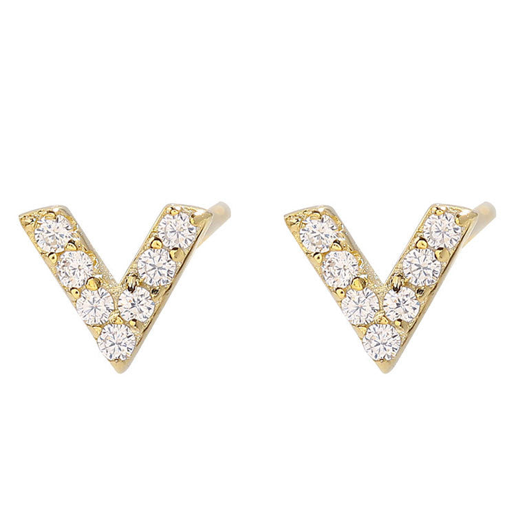 Sterling Sier V-shaped Beaded Fashionable Simple Earrings