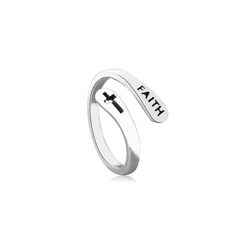Personalized Simple Letter Retro Mori Style Hollow Cross Rings