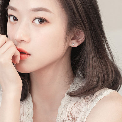 Sterling Sier V-shaped Beaded Fashionable Simple Earrings