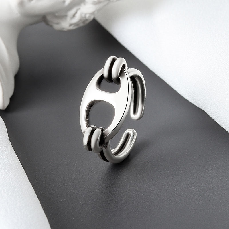 Sier Button Line Female Simple Personalized Handmade Rings