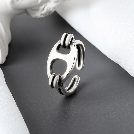 Sier Button Line Female Simple Personalized Handmade Rings