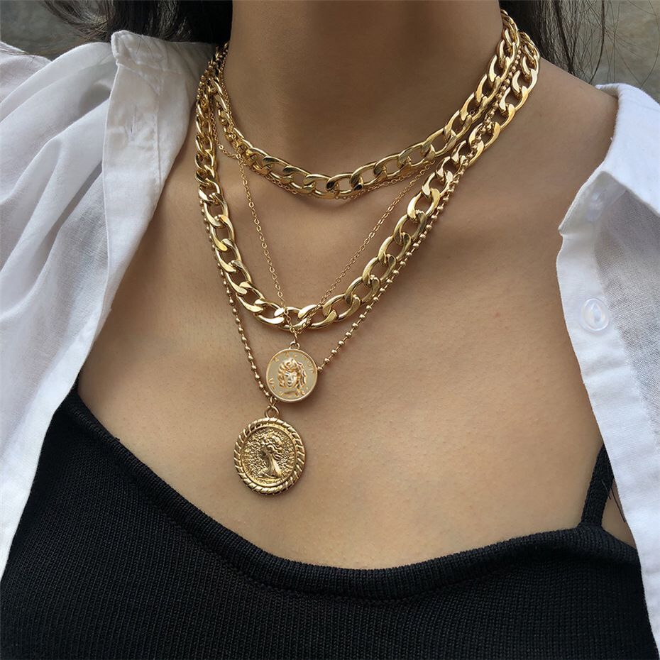 Women's Ornament Round Plate Pendant Fashion Trend Necklaces