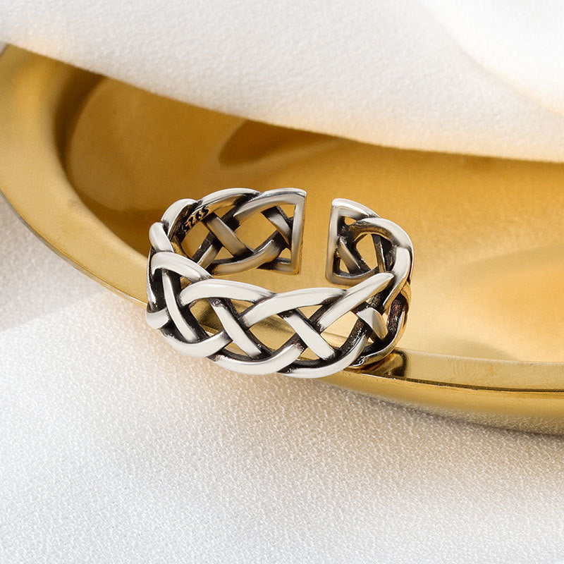 Women's Compiled Thai Sier Fashion Chain Bamboo Ball Smiley Rings