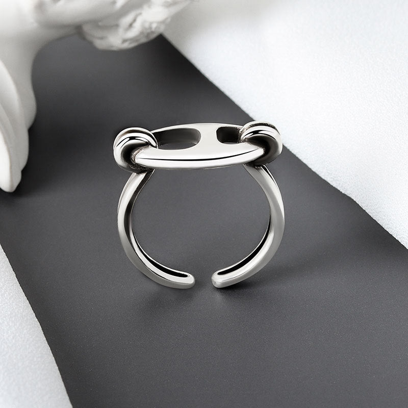 Sier Button Line Female Simple Personalized Handmade Rings