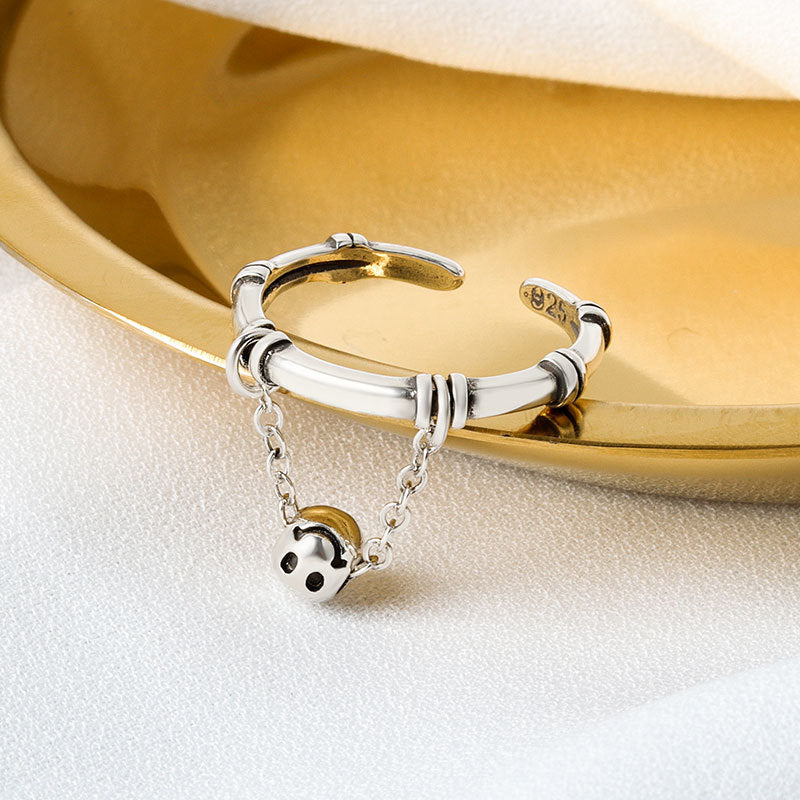 Women's Compiled Thai Sier Fashion Chain Bamboo Ball Smiley Rings