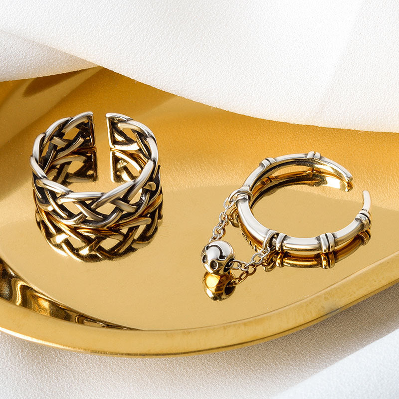 Women's Compiled Thai Sier Fashion Chain Bamboo Ball Smiley Rings