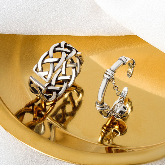 Women's Compiled Thai Sier Fashion Chain Bamboo Ball Smiley Rings