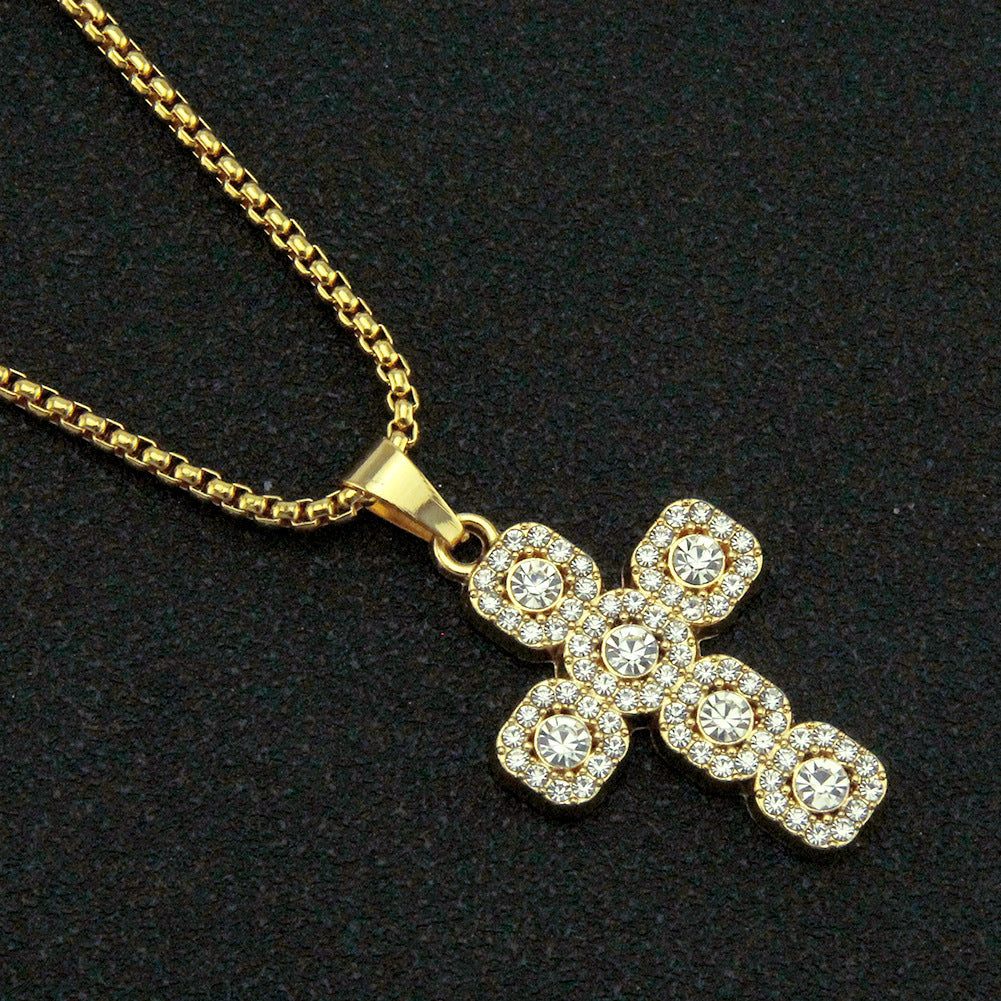 Women's & Men's & Diamond Cross Pendant And Domineering Cool Necklaces
