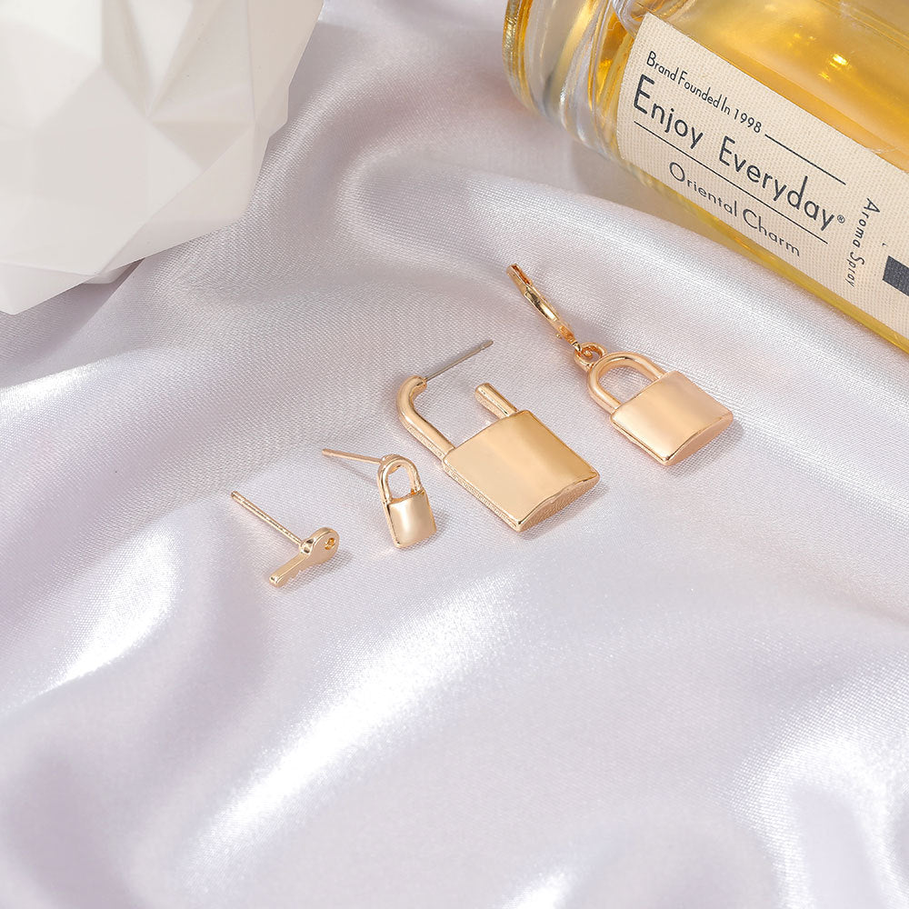 Retro Personalized Set Key Lock Head Earrings