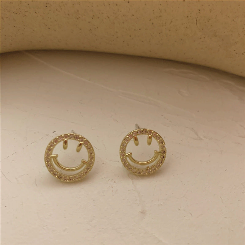Zircon Smiling Face Smile Sier Needle Earrings