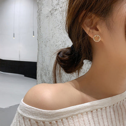 Zircon Smiling Face Smile Sier Needle Earrings