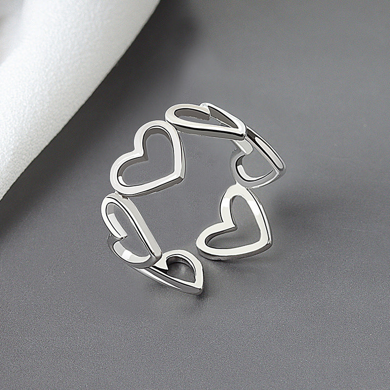 Korean Style Sier Heart-shaped Open Female Rings