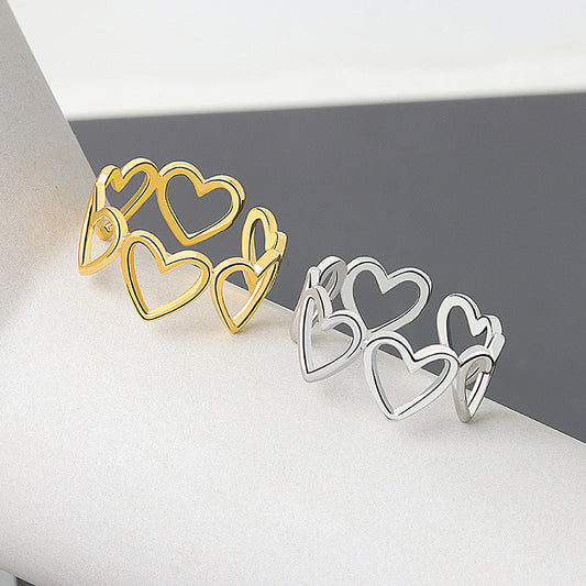 Korean Style Sier Heart-shaped Open Female Rings