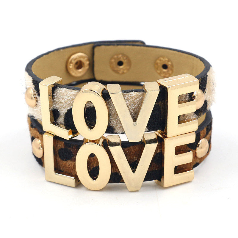 Women's Exaggerated Nightclub Versatile Personality Leather Leopard Bracelets