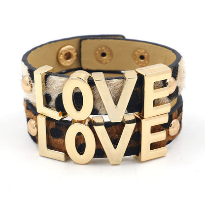 Women's Exaggerated Nightclub Versatile Personality Leather Leopard Bracelets