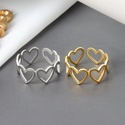 Korean Style Sier Heart-shaped Open Female Rings