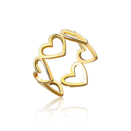 Korean Style Sier Heart-shaped Open Female Rings