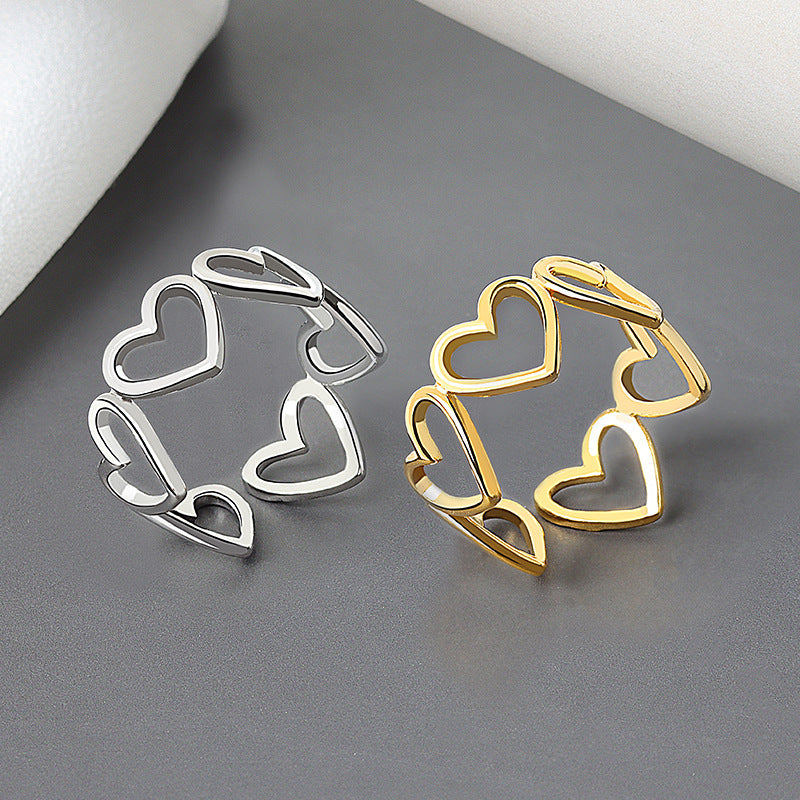 Korean Style Sier Heart-shaped Open Female Rings