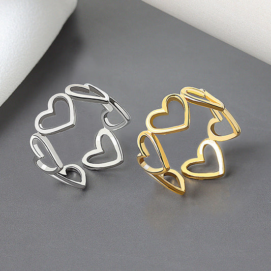 Korean Style Sier Heart-shaped Open Female Rings