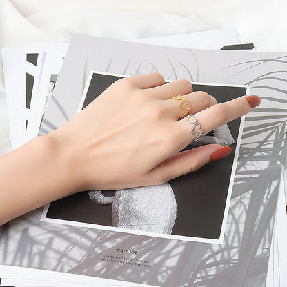 Korean Style Sier Heart-shaped Open Female Rings