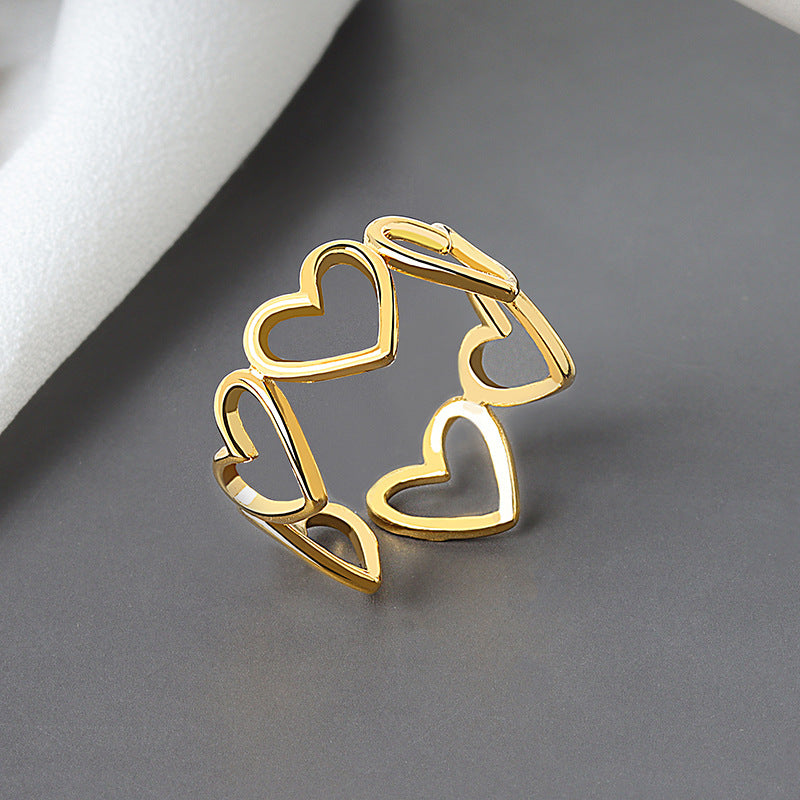 Korean Style Sier Heart-shaped Open Female Rings