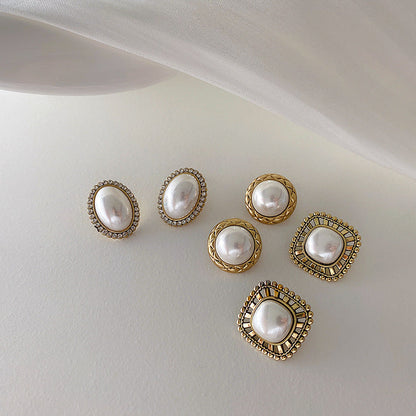 Women's Geometric Round Pearl Simple Niche Temperament Earrings