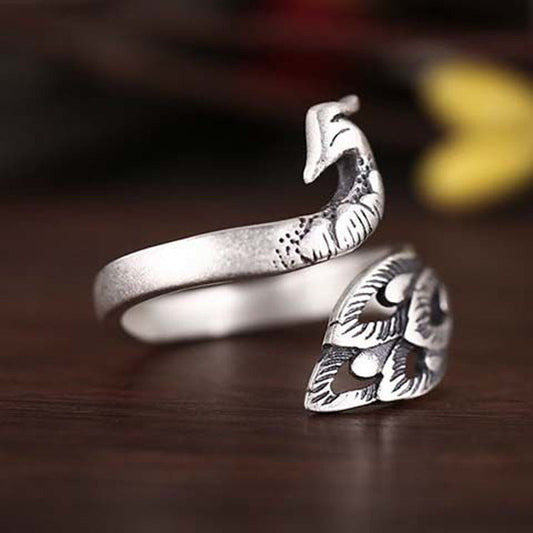 With Opening Peacock Sier Plated Female Rings