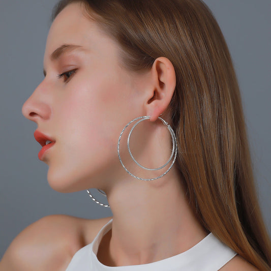 Temperament Double Layer Big Circle Exaggerated Geometry Earrings