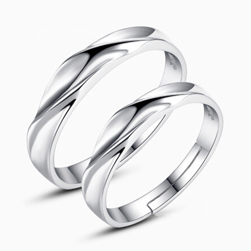 Water Wave Twisted Korean Couple Sier Rings