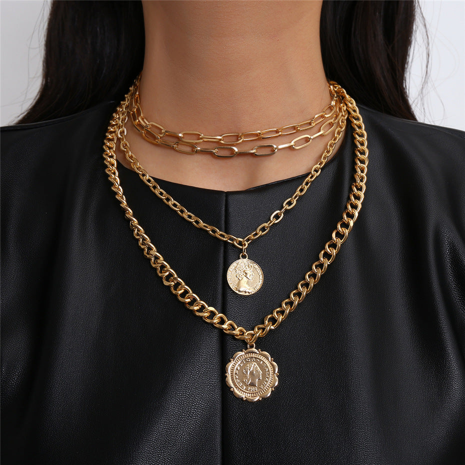 Women's Ornament Round Plate Pendant Fashion Trend Necklaces